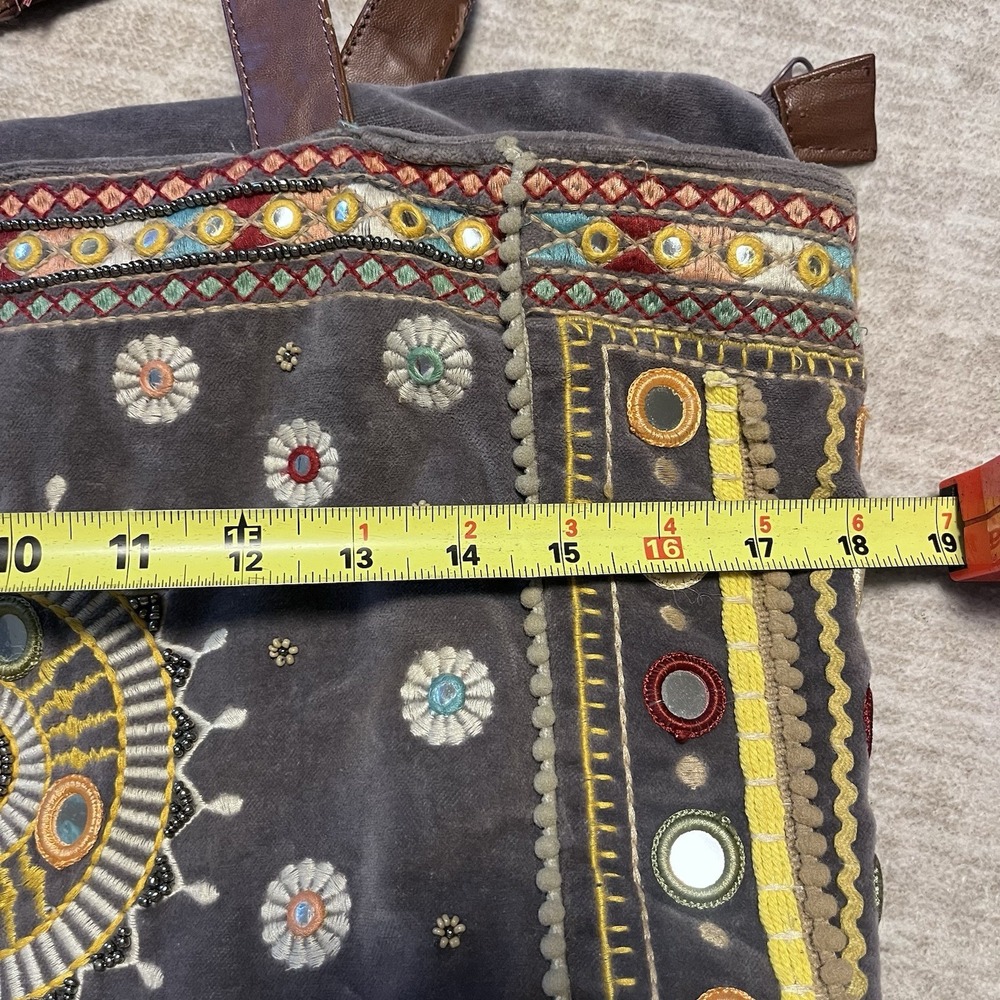Mira Embroidered Velvet Tote Bag Boho‎ Gypsy Mirror Work Handmade Purse - Picture 8 of 8